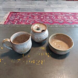 Vintage 1992 Sanderson NH Studio Pottery Set Pitcher Lidded Jar Bowl Stoneware